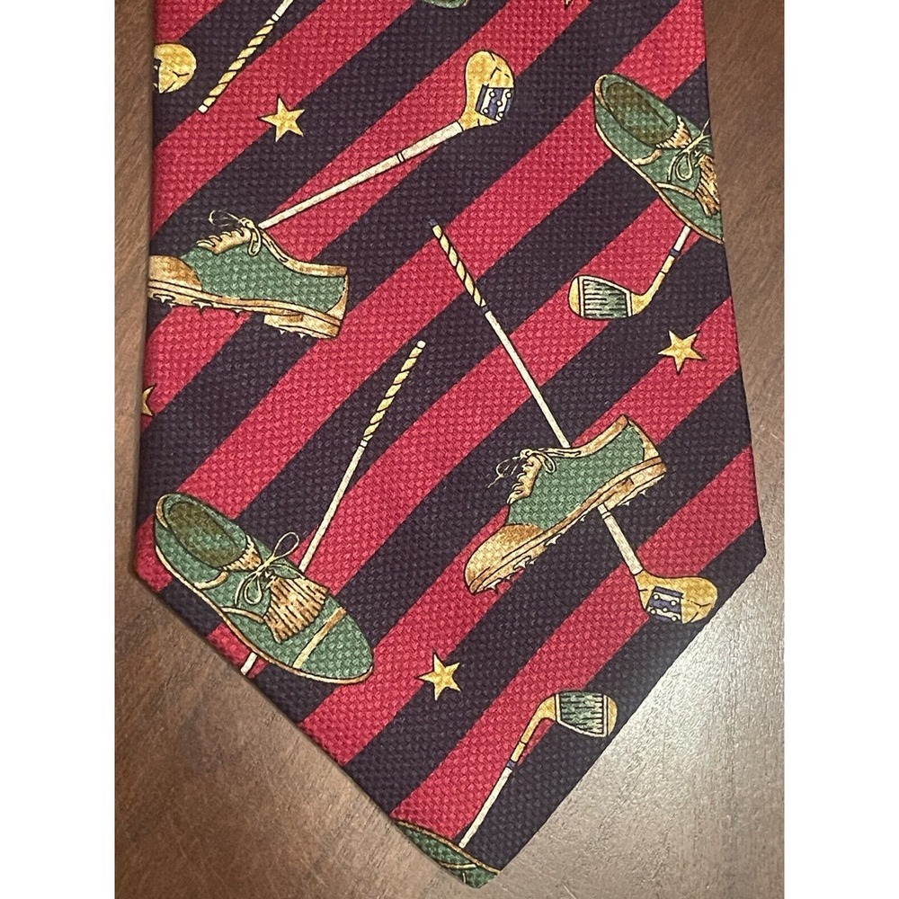 Tommy Hilfiger Red Blue 100% Silk Made In Usa Golf Club & Star Print